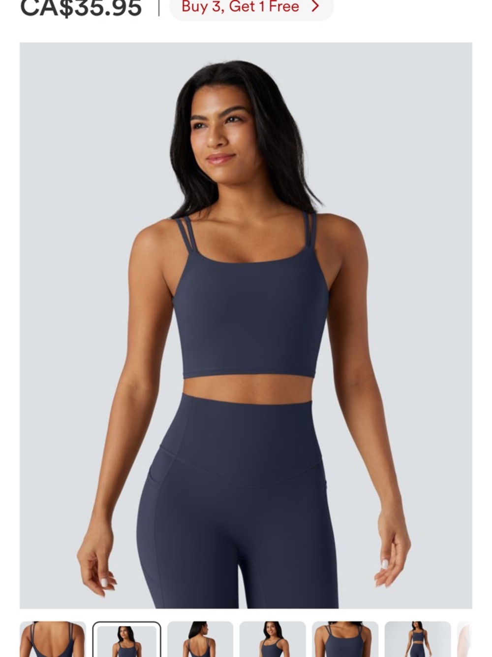 Double-Strap Cropped Tank Bralette in Navy Halara BNWT
